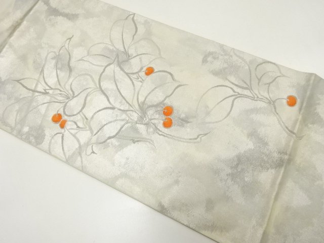 JAPANESE KIMONO / ANTIQUE FUKURO OBI / SILK / WOVEN CHERRY